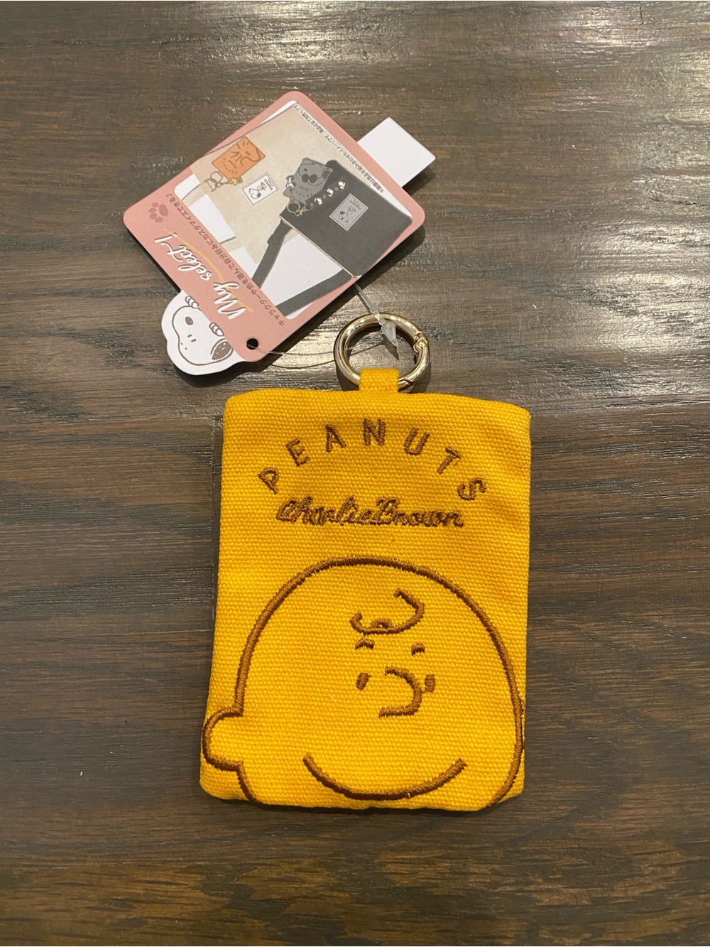 Peanuts Charlie Brown Yellow Embroidered Mini Coin Purse Keychain Card Holder